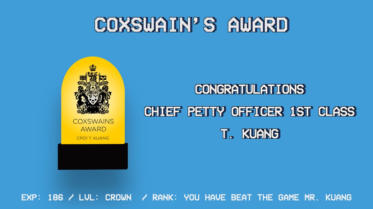 And finally, we would like to congratulate our Coxswain, CPO1 Kuang, for his achievement and leadership as Coxswain of Haida! 🎉🎉🎉