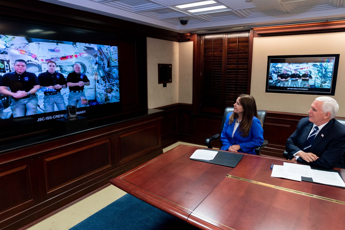 NASA's tweet image. An Earth-to-space call happened today as @VP Mike Pence &amp;amp; @SecondLady Karen Pence talked to @NASA_Astronauts. Crew members aboard the @Space_Station advance scientific knowledge &amp;amp; demonstrate new technologies as they make research breakthroughs not possible on our home planet.