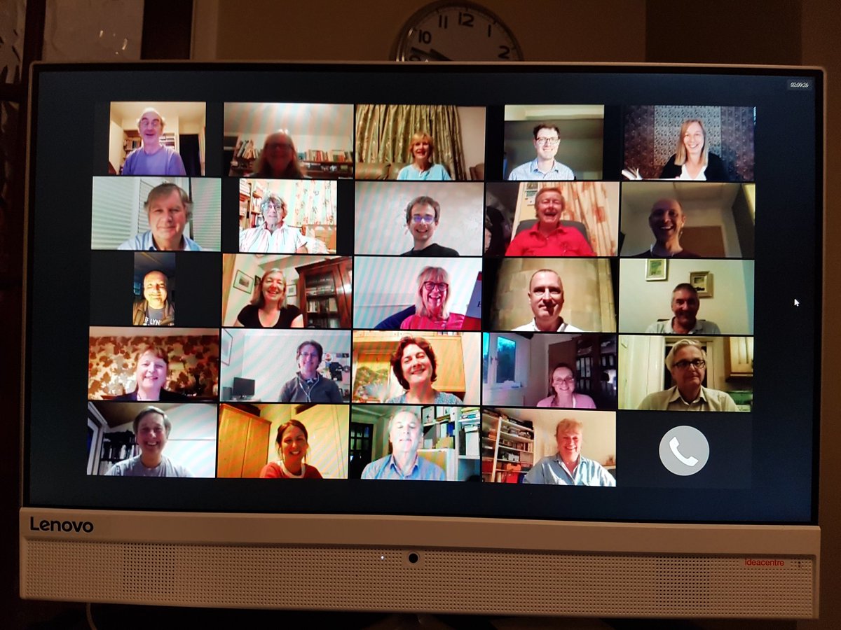 The fifth... or is it the sixth?... week of English Arts Chorale rehearsals by Zoom seems to have left a smile on their faces...