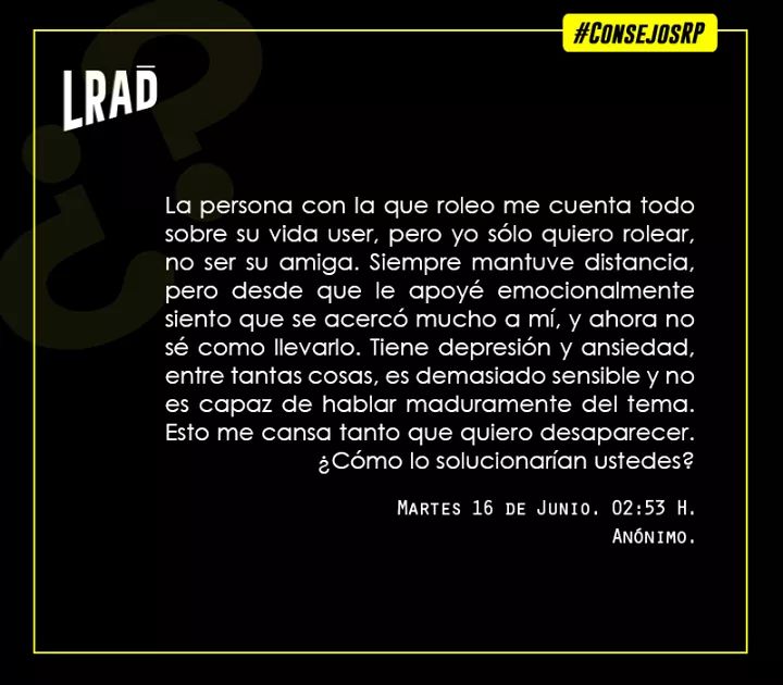 LosRolesDicen's tweet photo. ━ "Quiero rolear, no ser su amiga". https://t.co/jigZhtzTZP