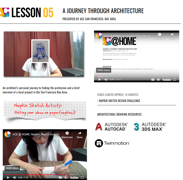 ACEMentor's tweet photo. #aceathome "Lesson 5 - A Journey Through Architecture" is ready - who wants to create a napkin sketch? https://t.co/OvhqqJUMFr