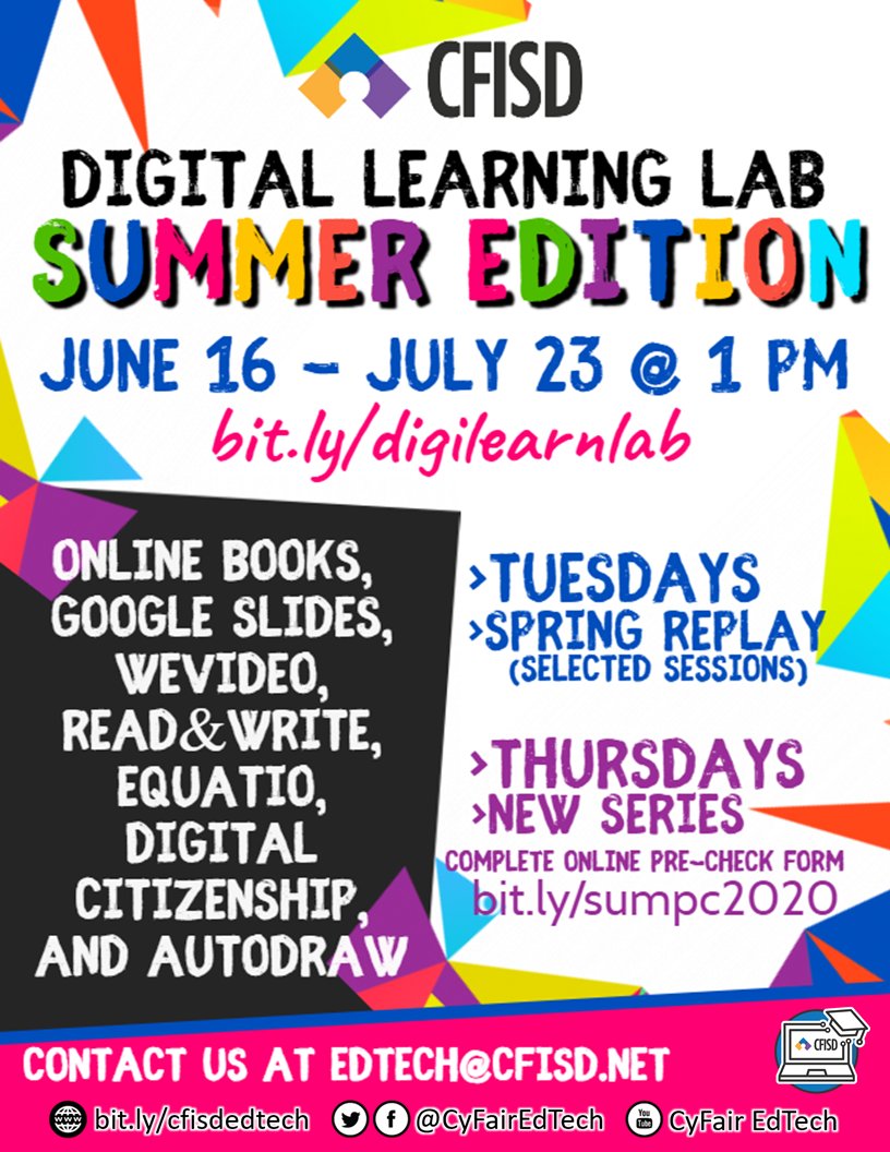 HooverCFISD's tweet image. The @CyFairISD #DigitalLearningLab is continuing this summer. Check out these amazing learning opportunities for our Heroes! #BeAHooverHero #CFISDSpirit #CFISDDLL