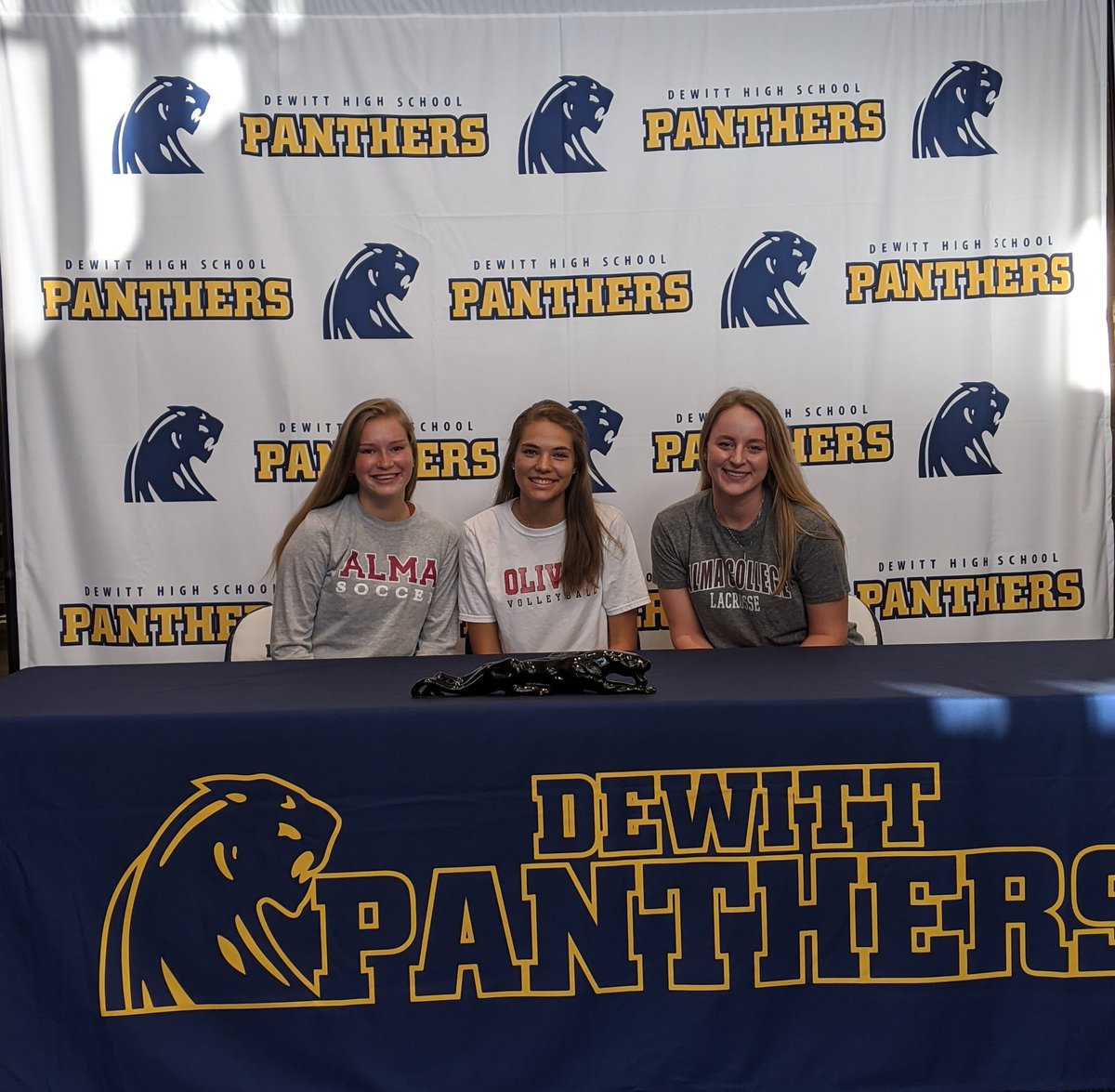 Congratulations to these three student-athletes continuing their academics &amp; athletics at the collegiate level. 💙💛

Abbey Dawes - soccer <a href="/almacollege/">Alma College</a>
Morgan Nobach - volleyball @olivetcollege
Olivia Bunce - lacrosse <a href="/almacollege/">Alma College</a>