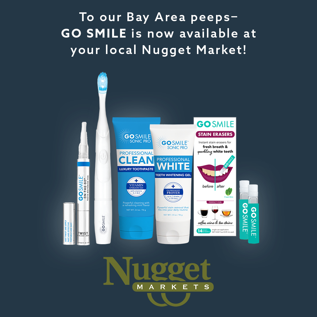 GoSmile's tweet photo. Exciting news! You can now find us at your local Nugget Market for all of your Whitening Essentials! #gosmile #nuggetmarkets
.
.
.
#Essentials #Teethwhitening #Beauty #OralCare #OralHealth #NoSensitivity #Grocerystore #GroceryIndustry #Smile #BacteriaKilling #Wellness #Health #Wh https://t.co/E990NklmNM