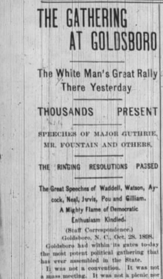 3/ Up on stage that night at the convention was Charles Aycock. He was determined to unite the crowd behind a common cause: “independence from corrupt, incompetent and arrogant negro control," as the N&O put it the next day.