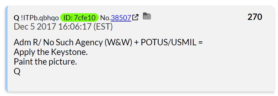 8) The power of the 3 ruling families is being dismantled with the "Keystone"— Q's term for the combined authority of POTUS + the might of the U.S. military & its intelligence apparatus.