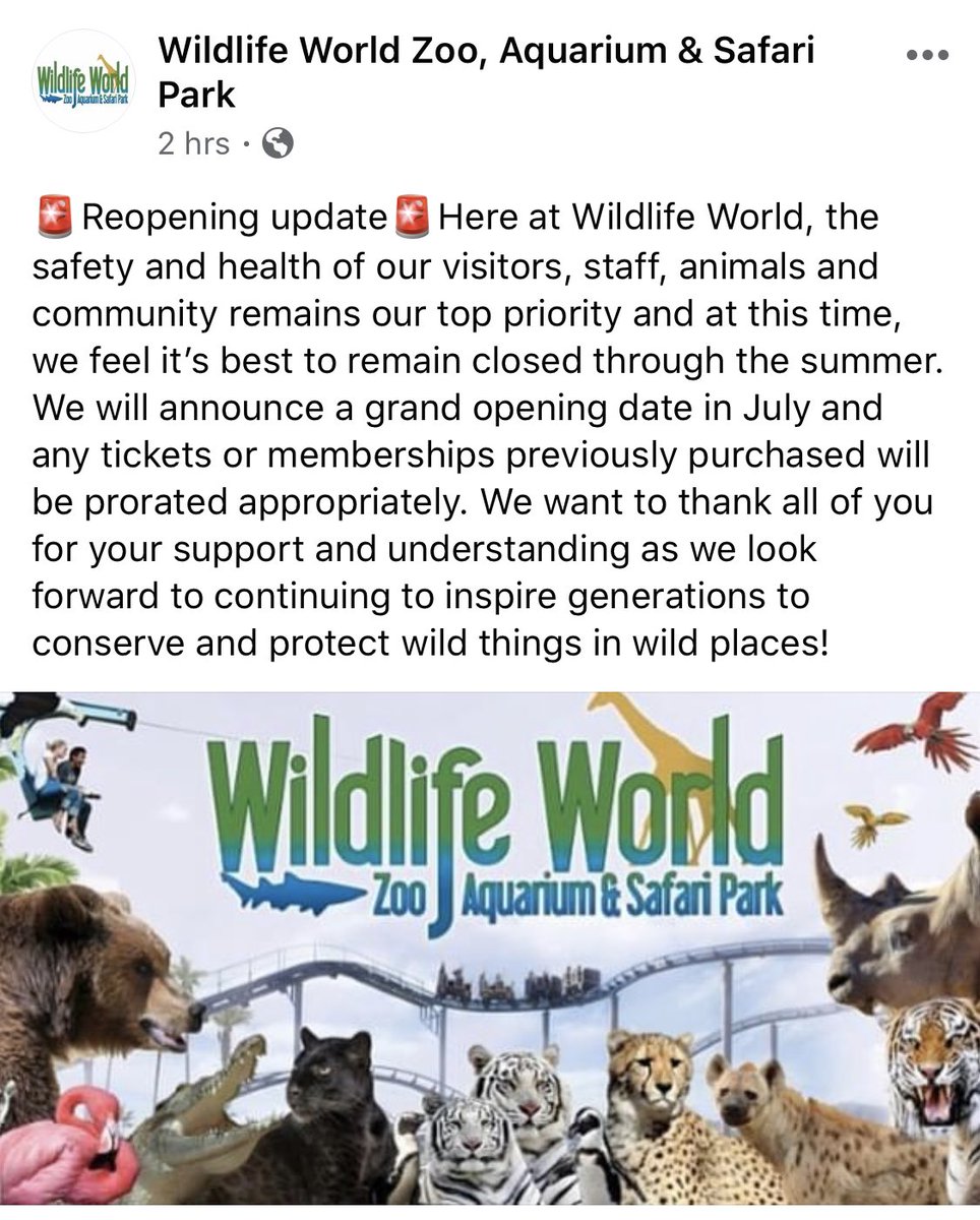 Wildlife World Zoo, Aquarium & Safari Park says it will remain closed