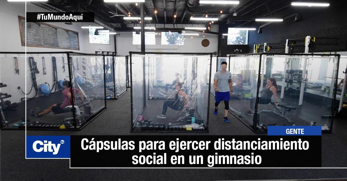 Citytv's tweet photo. Un gimnasio en California,  Estados Unidos, reabrió sus puertas después de encontrar una peculiar forma para que sus clientes mantengan las reglas de distanciamiento social 🤔

Aquí le contamos ➡️   https://t.co/OdsIR0nKLr https://t.co/L37bHBFG2C