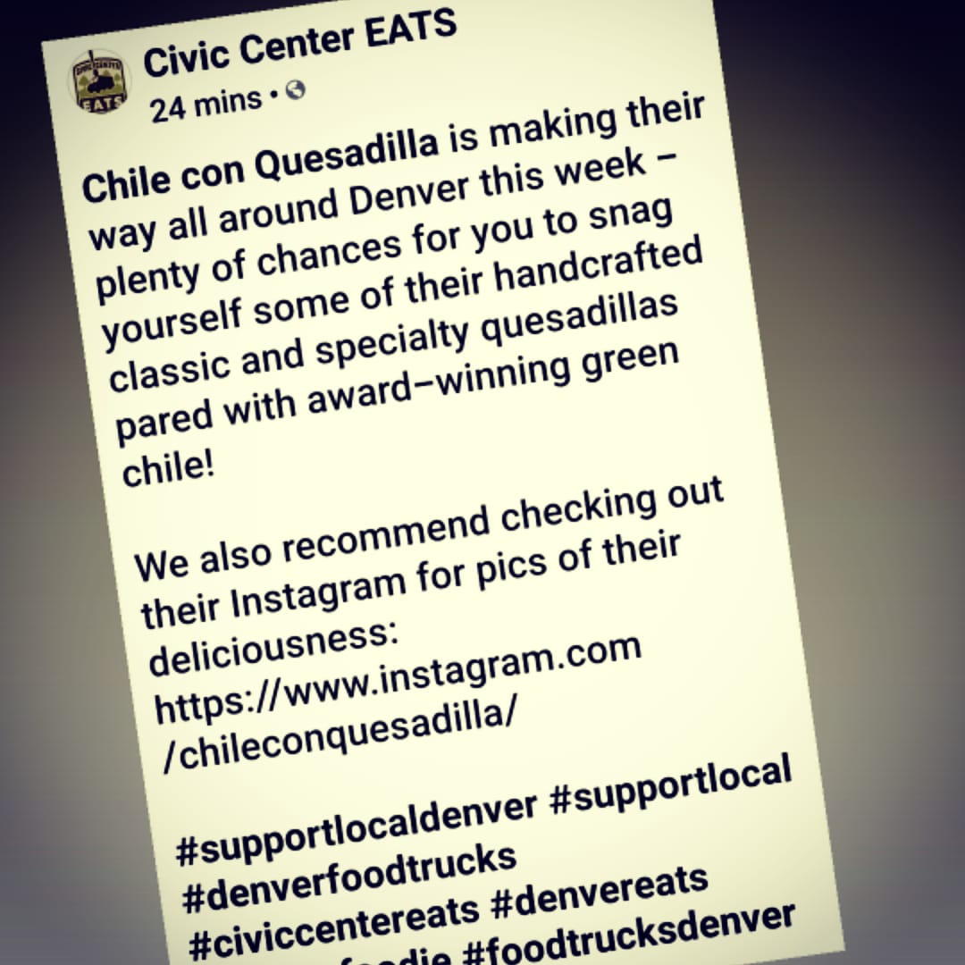 Thanks for the shout out Civic Center EATS!!🥰 #supportlocalbusiness #supportlocal  #denverfoodtrucks 
#civiccentereats  #denvereats  #denverfoodie #foodtrucksdenver #CCQfoodtruck #bestgreenchileincolorado #foodtrucklife
instagram.com/p/CBjlDnkJjWO/…
