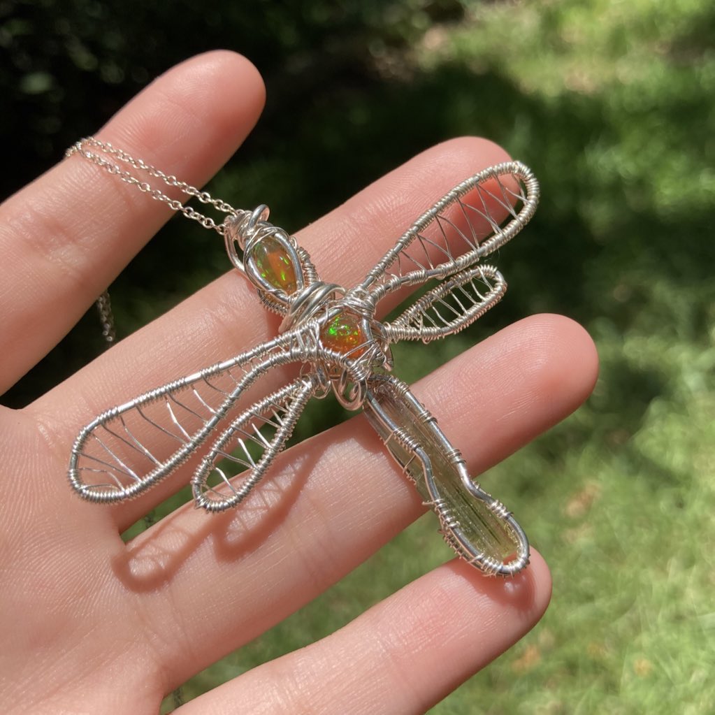 forgot to share this dragonfly wrap I made my mama for her birthday last week 💛 tourmaline and opal in sterling silver