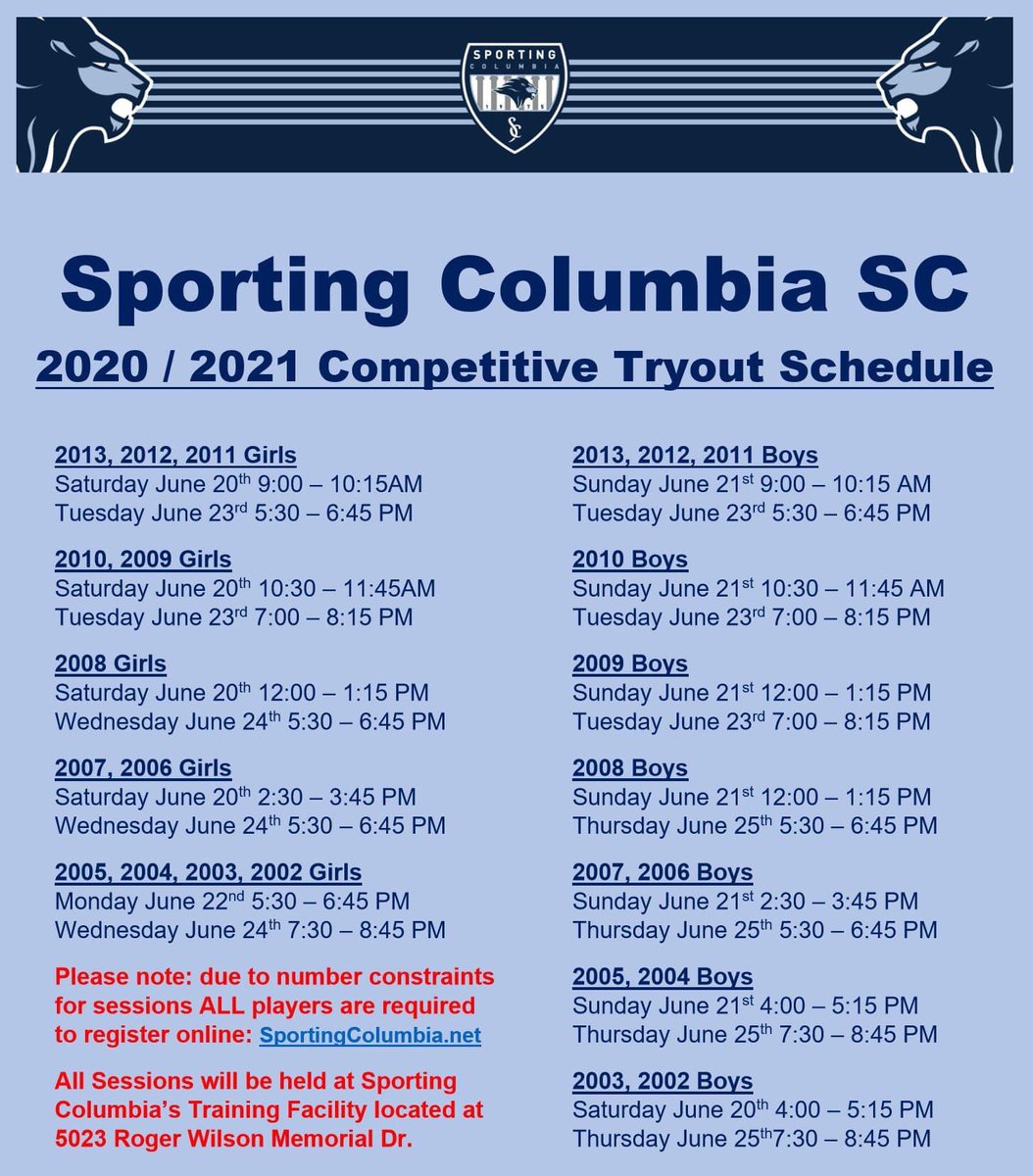SportingCSC's tweet photo. Tryout registration closes at 5PM June 19th! ⚽️  #SportingColumbia https://t.co/gSQ77VM9JA