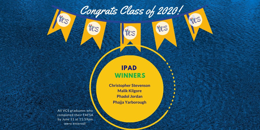 We are so excited that the Class of 2020 had over 10 million dollars in scholarships and grants awarded to them!  All graduates who completed their FAFSA by June 11 at 11:59pm were entered into a drawing for one of four iPads!  Congratulations to our winners!