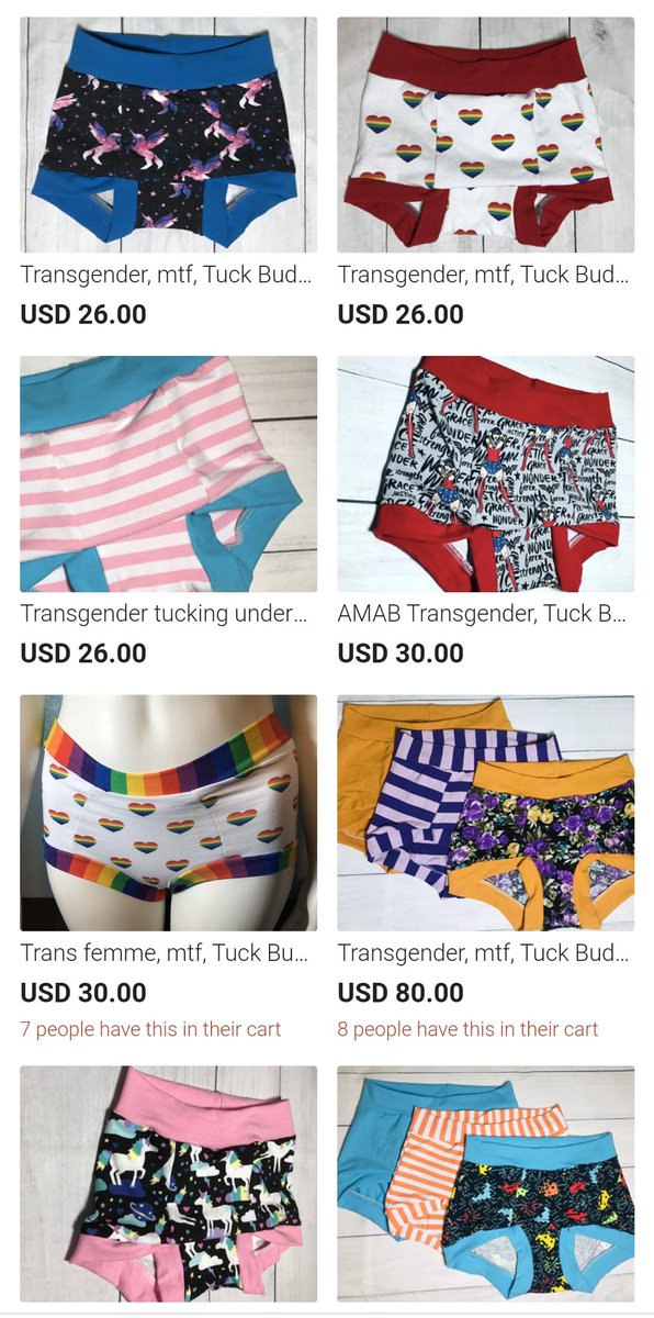 Tuck Buddies is an Oregon-based made-to-wear underwear store centered around providing tucking-safe, transfemme underwear for kids and adults. They have super cute prints in brief style!  https://www.etsy.com/shop/TuckBuddies