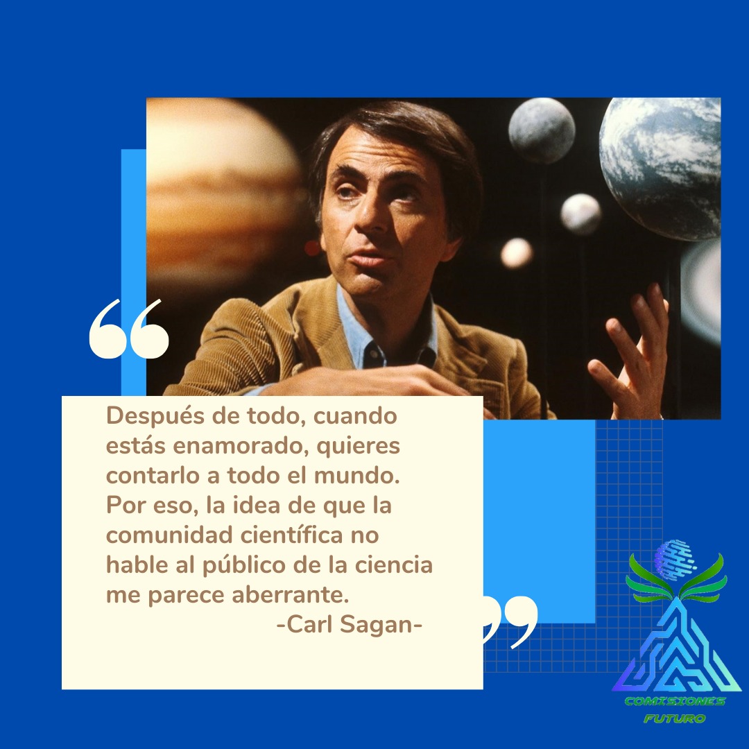 COMFUTCL's tweet photo. Cosmólogo, escritor y padre de la divulgación científica. Carl Sagan nos dejó un tremendo legado llamado Cosmos. ✨✨✨
Si conoces otra frase de este gran astrónomo dejala en los comentarios👇👇👇👇👇
#Ciencia #cosmologia #estrella #Fisica #escritor #divulgacioncientifica #COMFUT https://t.co/jNHkFmSFeP