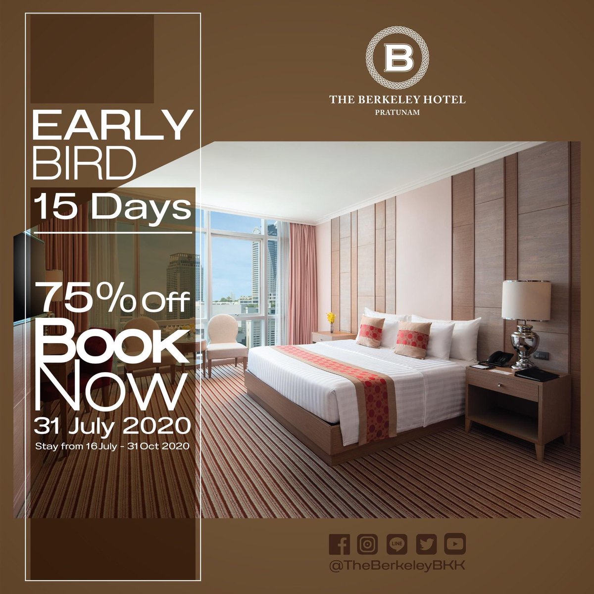 TheBerkeleyBKK's tweet photo. Discover📣 our fantastic early booking discount and start planning your next holiday break with our "Early Bird Promotion" with offering up to 75% discount 🤩
Booking Period: Now- 31 July 2020 Stay Period : 16 July -31 Oct 2020. Book online now: https://t.co/N1yoWWQeLe https://t.co/HxoPFAYv3f