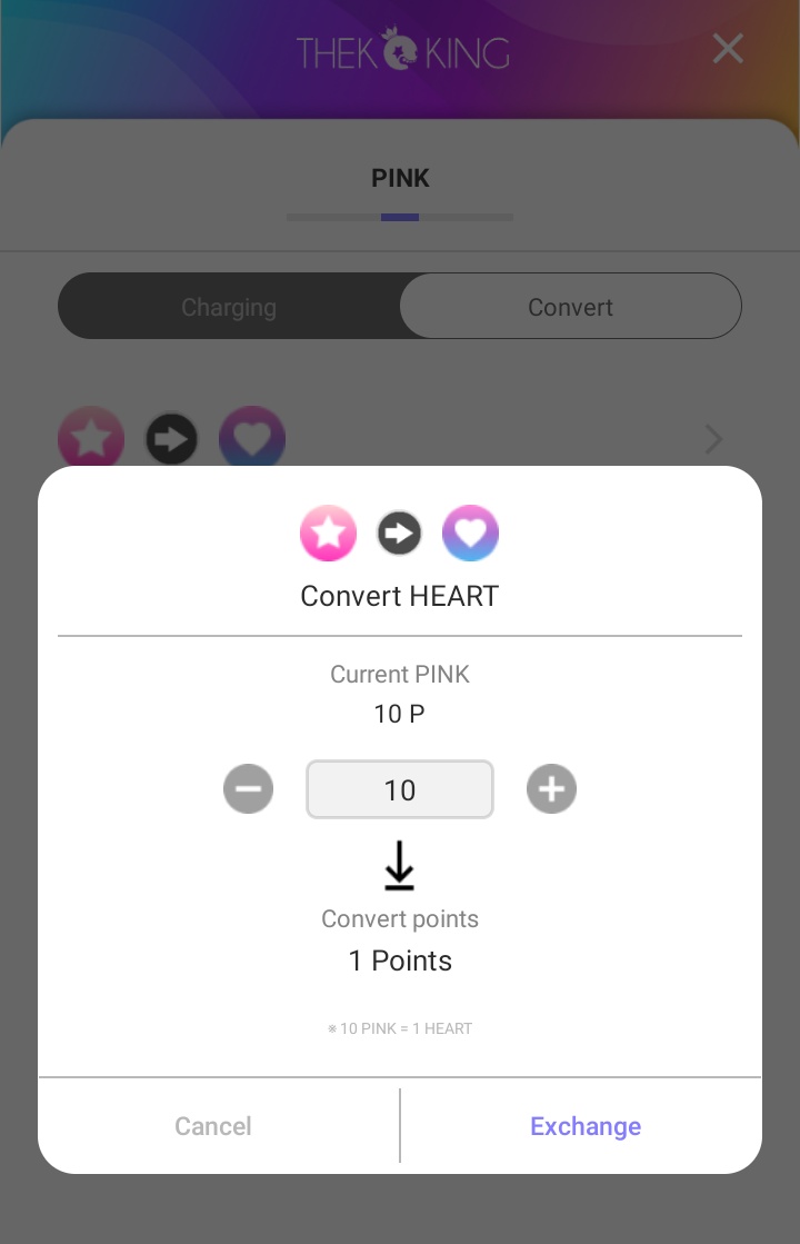 9. after watching 2 ads, convert your pink to heart. 10 pink is equivalent to 1 point, then of course vote for svt 
