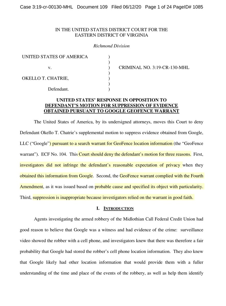 remember how I said the “new” notice of appearance should really give you pause?Welp - HERE WE ARE - the intersection of  @TheJusticeDept reviving a past argument;“ @Google has been witness to a robbery” do you get how expansive the DOJ’s argument is? https://ecf.vaed.uscourts.gov/doc1/189010517376?caseid=453993