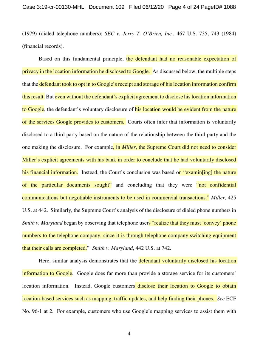 I didn’t want to give oxygenI never & I mean NEVER did I think  @TheJusticeDept would GO THIS FAR“defendant provided his location to Google to obtain its location-based services..” USA did not infringe his reasonable expectation of privacy when Google conveyed that information”