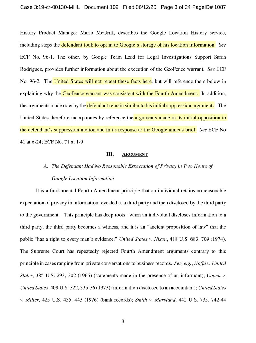 I didn’t want to give oxygenI never & I mean NEVER did I think  @TheJusticeDept would GO THIS FAR“defendant provided his location to Google to obtain its location-based services..” USA did not infringe his reasonable expectation of privacy when Google conveyed that information”