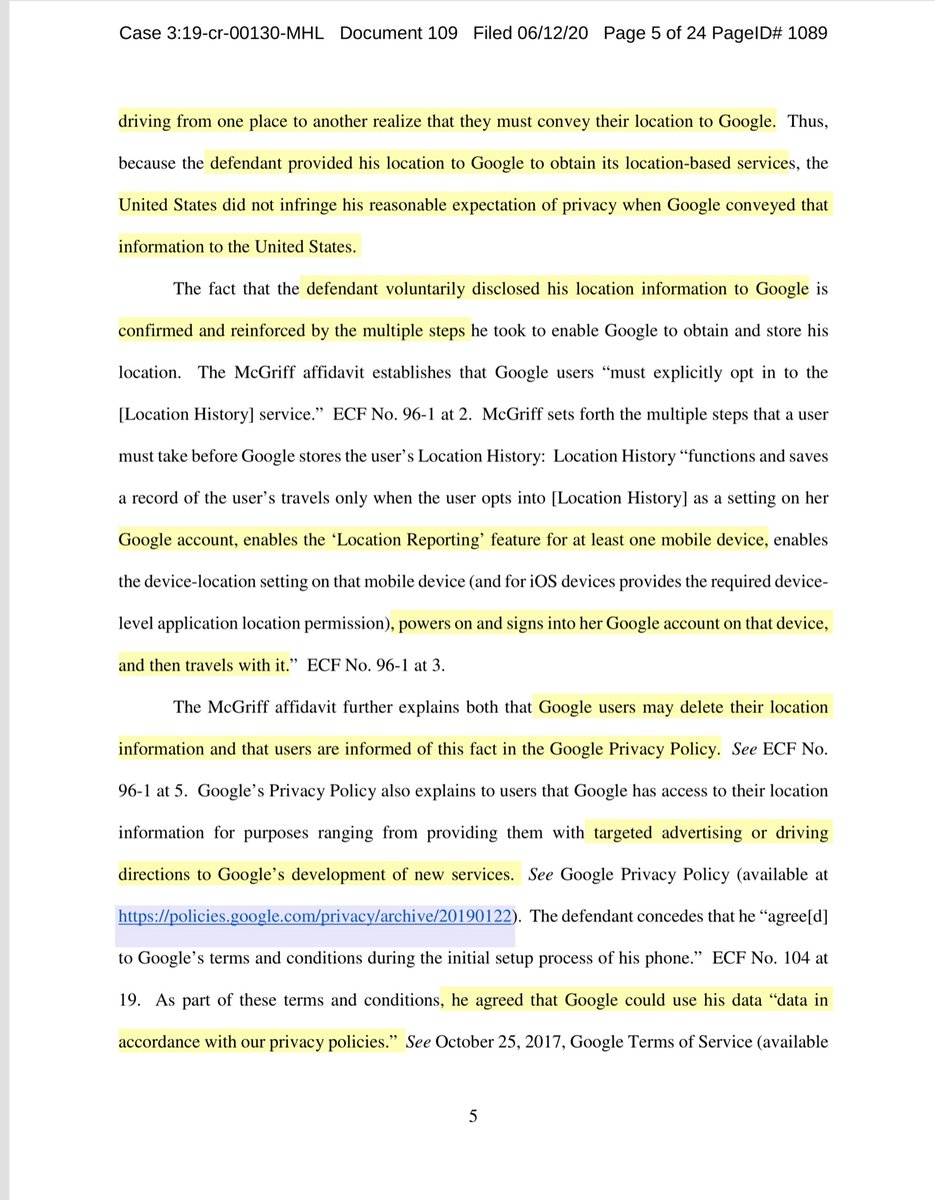 I didn’t want to give oxygenI never & I mean NEVER did I think  @TheJusticeDept would GO THIS FAR“defendant provided his location to Google to obtain its location-based services..” USA did not infringe his reasonable expectation of privacy when Google conveyed that information”