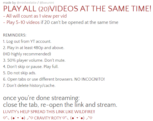 [help RT]  LUVITYs stream cloud 9 easier using this !!it will all count as 1 view per video!-play the videos at the same time-close the tab, re-open the link and repeat. https://streamcloud9cravityroty.weebly.com/  #CRAVITY  #크래비티  #Cloud9