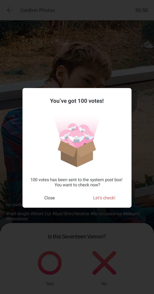 12. you'll gain 15 votes by just watching ads, you can also use the cash that you've gain from the referrer to buy votes - you can also confirm 50 photos to gain 100 votes