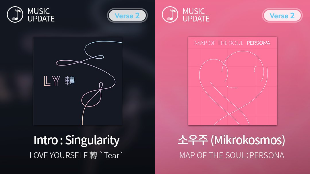 🔔#SUPERSTAR_BTS 🎵曲追加🎵 今日追加された曲は？ (ʃƪ˘･ᴗ･˘) 💕 ⭐「Intro : #Singularity[Verse 2]」 ⭐「#소우주 (#Mikrokosmos)[Verse 2]」 いますぐ #シュスビ でプレイしてみてください😉♪♫*•♪