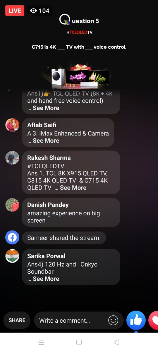 sameerghazi11's tweet image. Ans(4) 120Hz &amp;amp; Built-in Dolby Atoms

Ans(5) QLED &amp;amp; Hand Free Voice Control

#TCLQLEDTV #GoBeyondYourImagination 
@tcl_india
