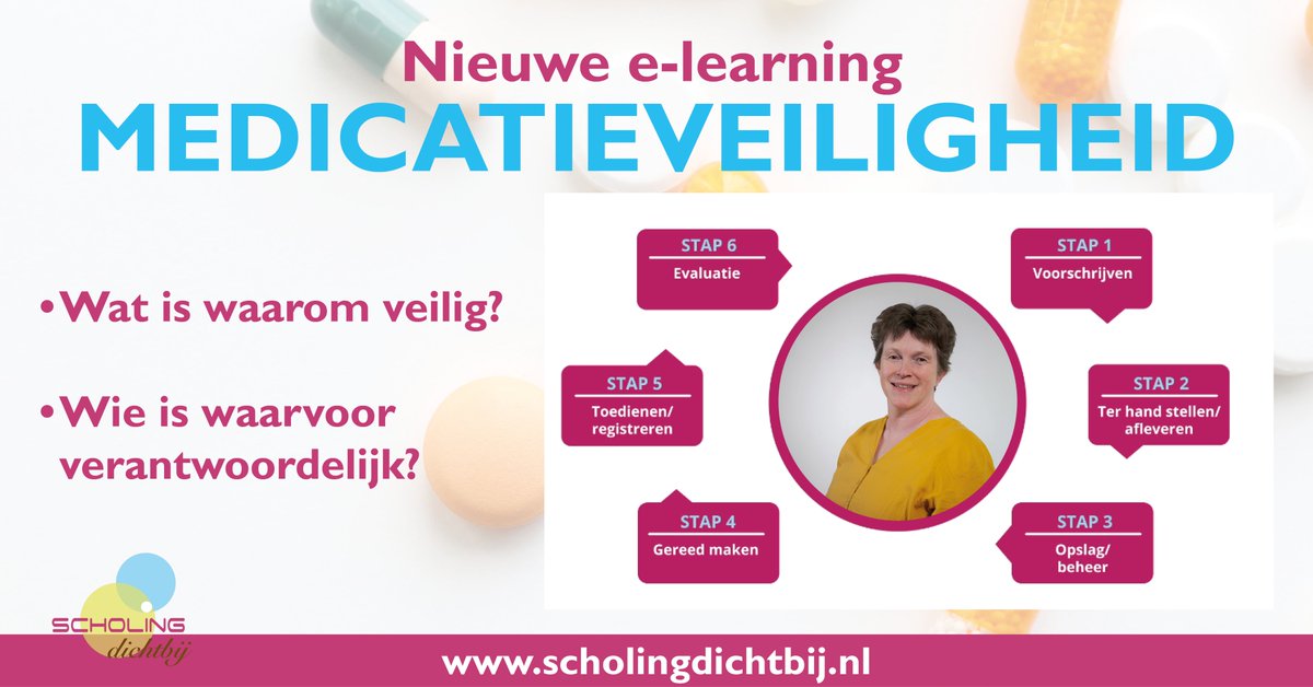 ScholingDB's tweet photo. Medicatieveiligheid heeft als doel veilige zorg voor de cliënt én veilig werken voor jou als zorgverlener. Leer meer over medicatieveiligheid met deze nieuwe e-learning! Kijk voor meer info op: https://t.co/7HFigxo7aA https://t.co/qbTOE3uArh