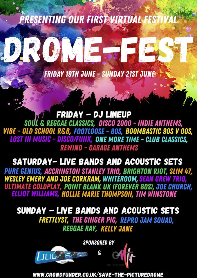 We are playing at an online only music festival to help save The Picturedrome from closure. Watch us and all these artists and donate. We are on Saturday 12.00pm
facebook.com/thepicturedrom…