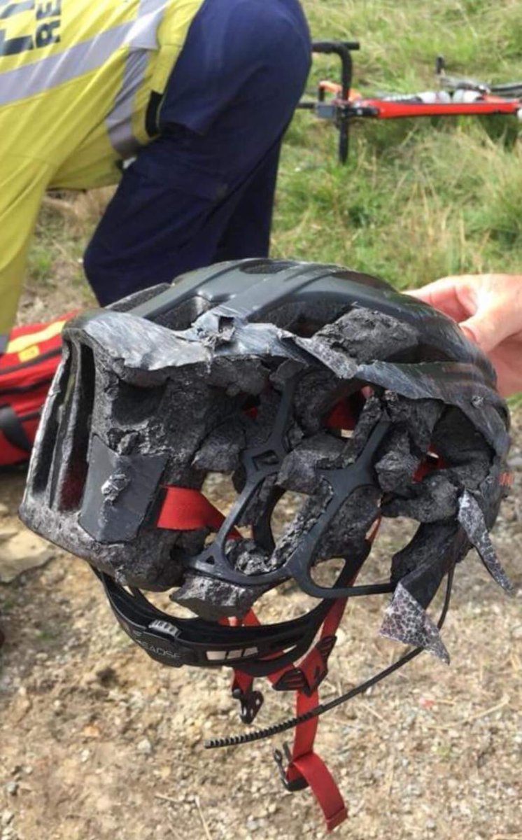 BernardMcClure's tweet image. If you know a child or a smart arse who thinks it's ok not to wear a helmet while cycling....
Show them this picture.
Either your helmet takes the punishment or your head does.
The head wouldn't survive this.
Wear a helmet peeps.....You only get one shot in life.
Don't waste it!