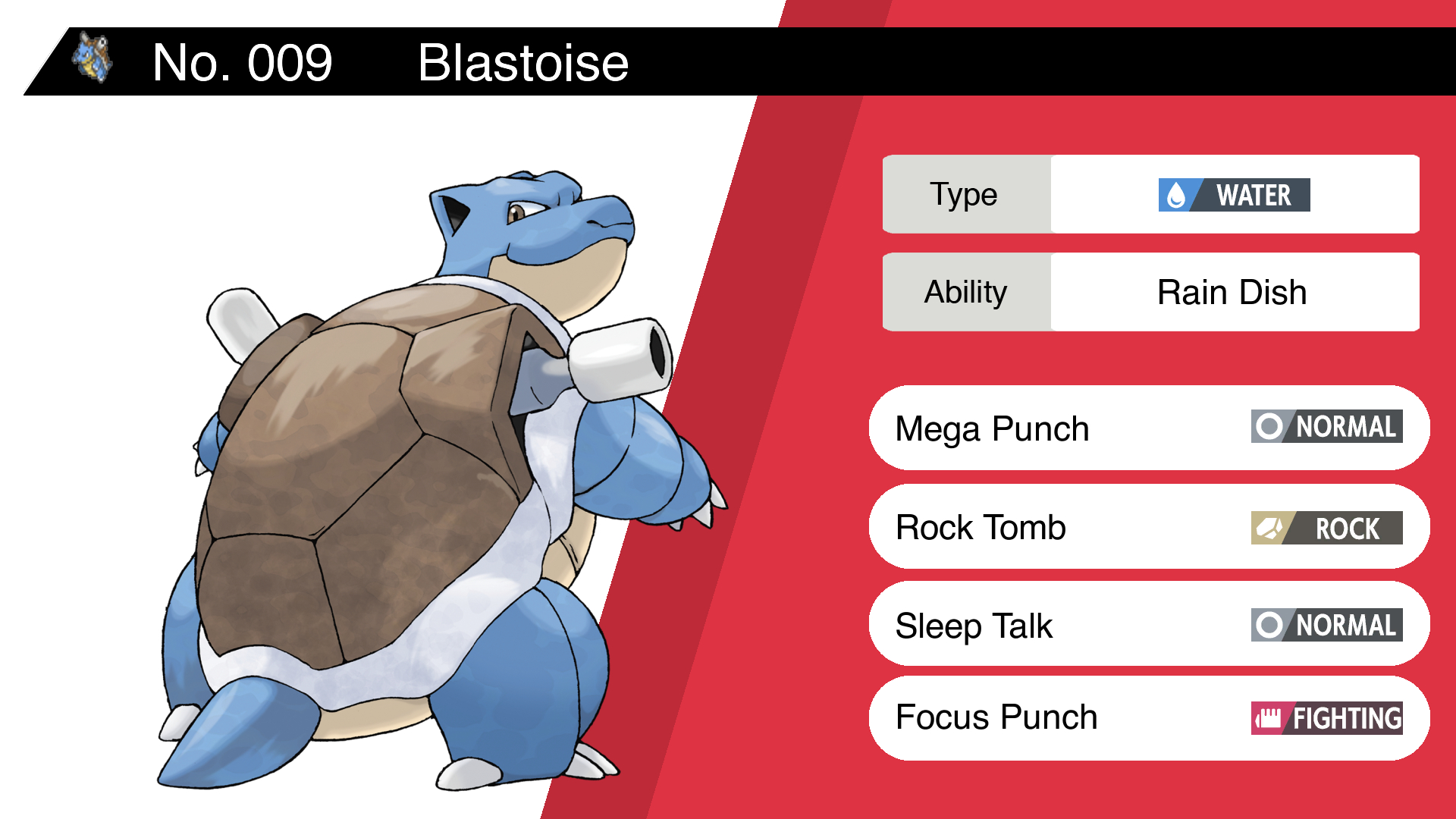 Random Pokemon Bot on X: Blastoise Ability: Rain Dish Moves: Mega Punch,  Rock Tomb, Sleep Talk, Focus Punch #pokemon #Blastoise   / X