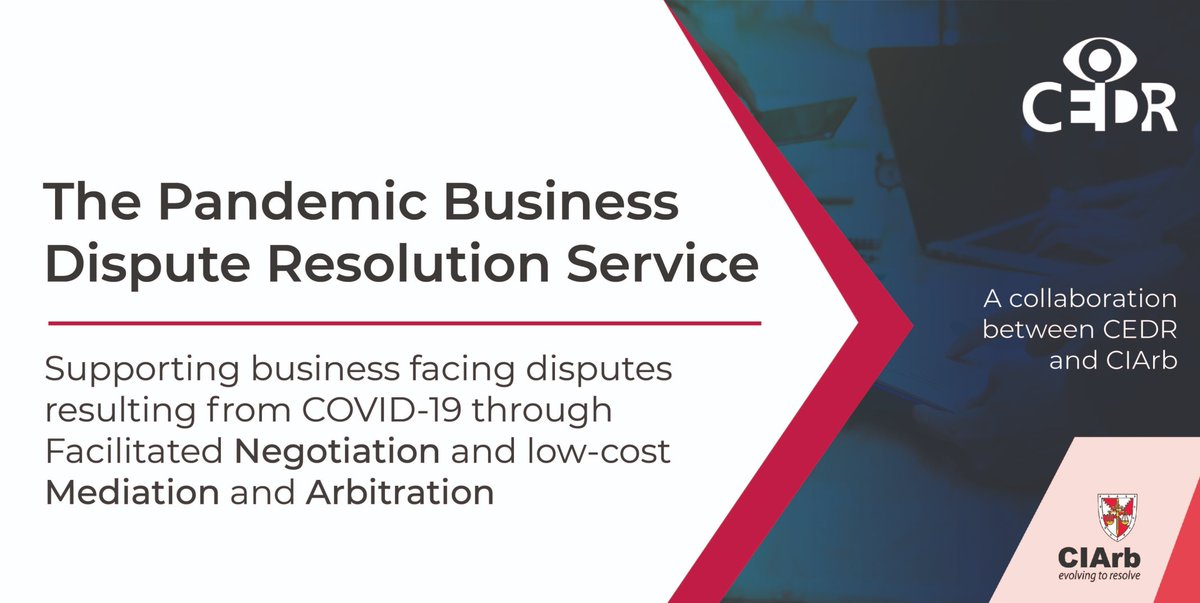 We are delighted to launch the Pandemic Business Dispute Resolution Service in partnership with <a href="/CIArb/">Ciarb</a>.

This service has been established for disputes arising out of the COVID-19 pandemic, but is open to all businesses.

#mediation #arbitration #COVID19