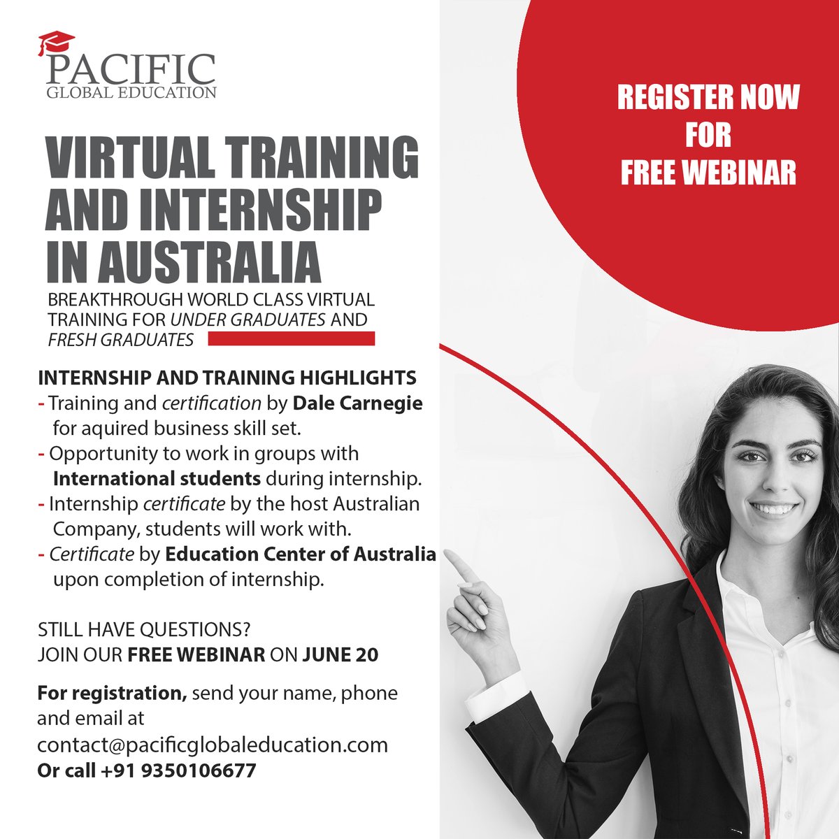 PacificGlobalEd's tweet image. Are you a 2nd year graduate? Are you a fresh graduate? Are you looking to better your career opportunities? We have just the right international training and internship programme for you. Register today for free webinar.
#PacificGlobalEducation #australia #india #education