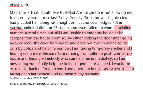 TriptiJairath's tweet photo. @DgpKarnataka I need urgent help @BlrCityPolice https://t.co/q5zgB8gq70