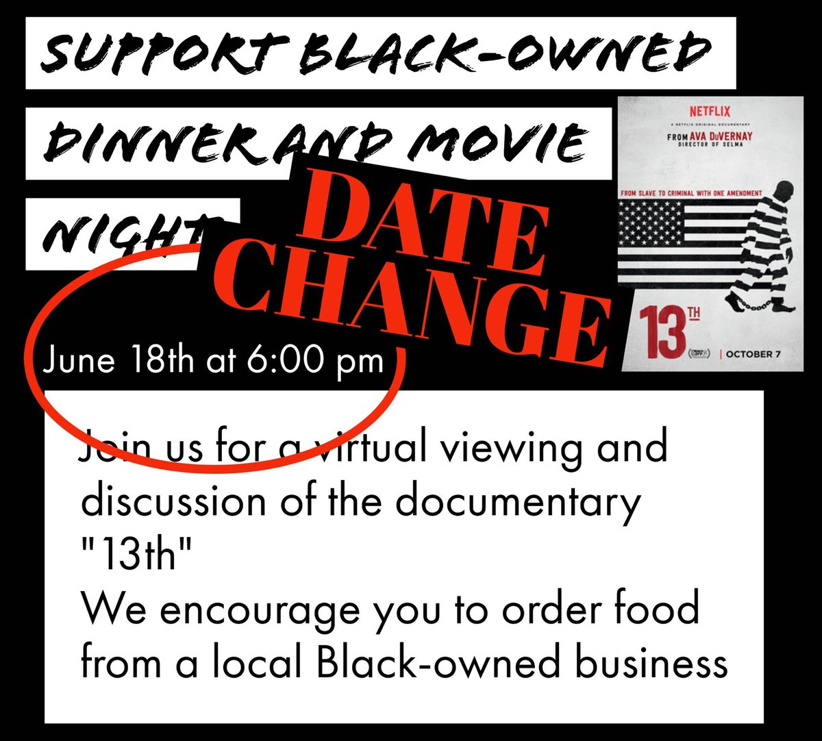 ppgraction's tweet photo. Plans tonight? Join @JeffCoRHAC is hosting remote dinner &amp; a movie at 6 p.m.

1. Order dinner from a Black-owned restaurant.
2. Join the virtual screening &amp; discussion of @Ava's film #13th!

Create a free @KastAppLive account &amp; join the event here: https://t.co/jGZwTBOWoQ https://t.co/vZ9aQA6KuK