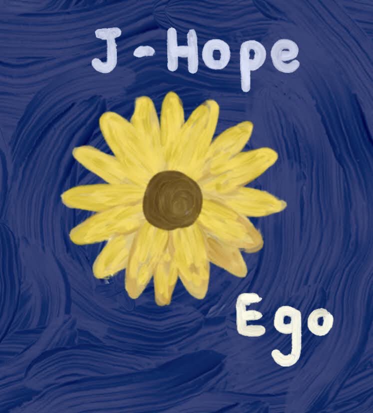 and J Hope’s Ego as a sunflower. // From what I interpret, Van Gogh usually drew wilted sunflowers signifying sadness masked by happiness. I think it goes well with both his personality and the song itself