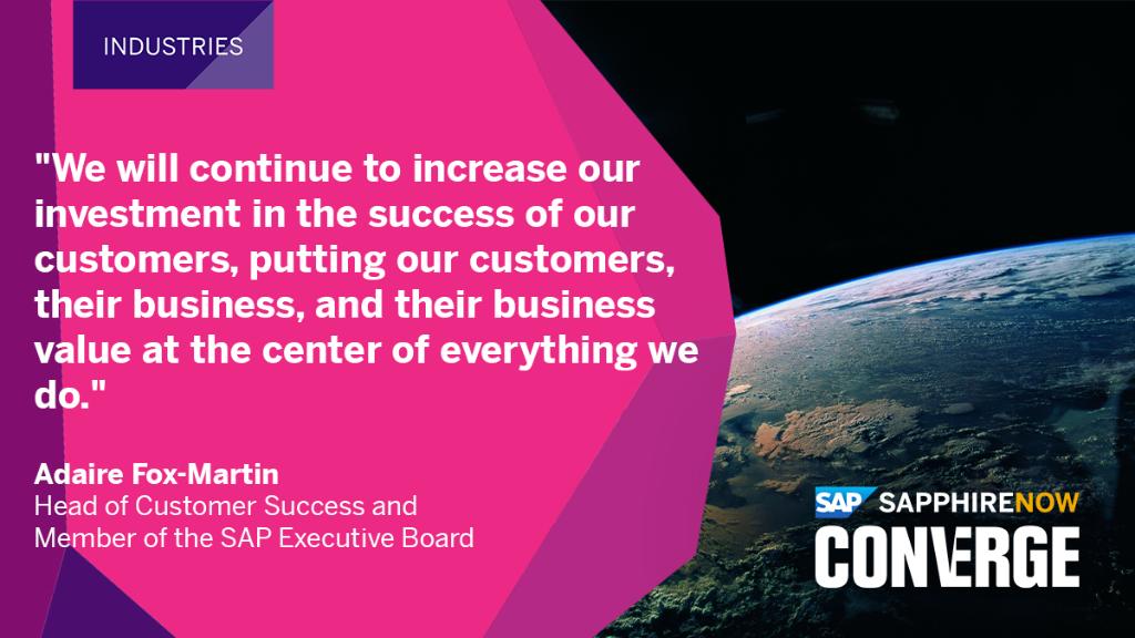 SAP's tweet image. 🗣 @AdaireFoxMartin at #SAPPHIRENOW: 
Successful organizations across industries are reimagining themselves to deliver on their customers' needs.

Find the @SAPIndustries solutions that are right for you: sap.to/6015GKPsL