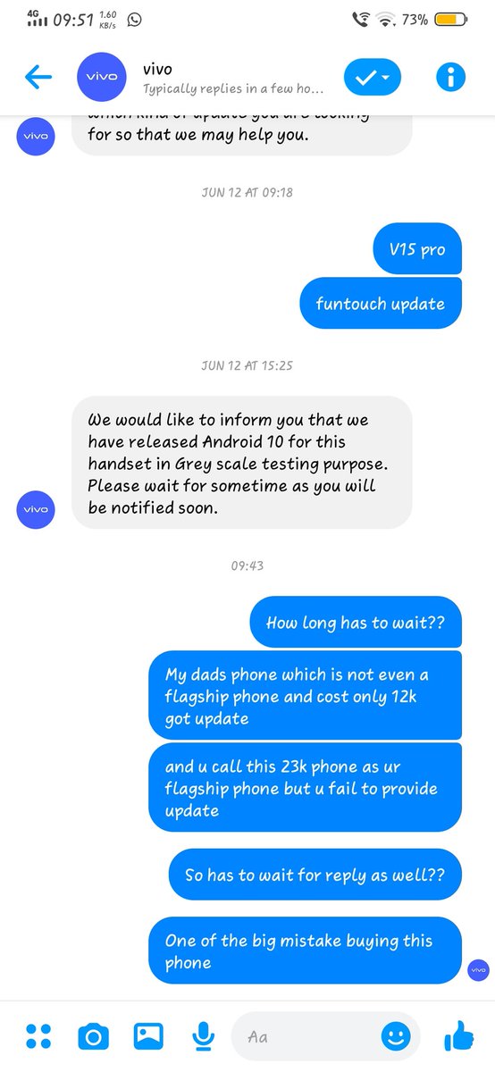 tinyfan_bunty's tweet photo. @Vivo_India trust me you guys are the worst among all the mobile company. You guys fail to give a single update on time. #Worstphone #Vivo #AndroidUpdate #V15pro https://t.co/UFubes0QBi