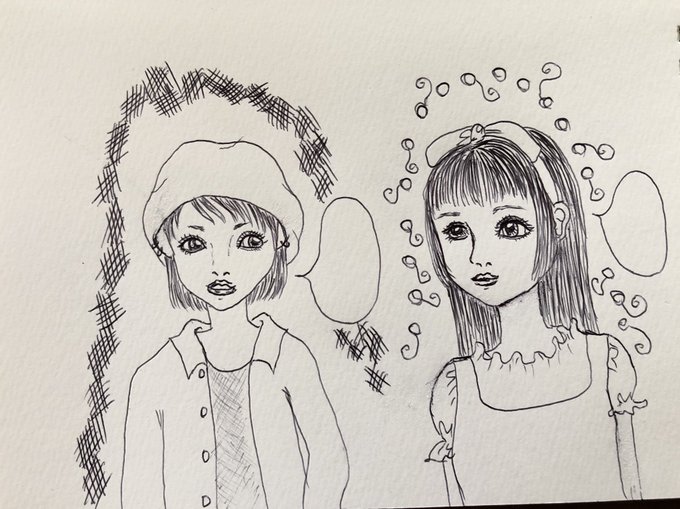 ボールペンでラクガキ。
なんてはなしているのでしょうね

#イラスト好きさんと繋がりたい 
#ボールペン
#ラクガキ 