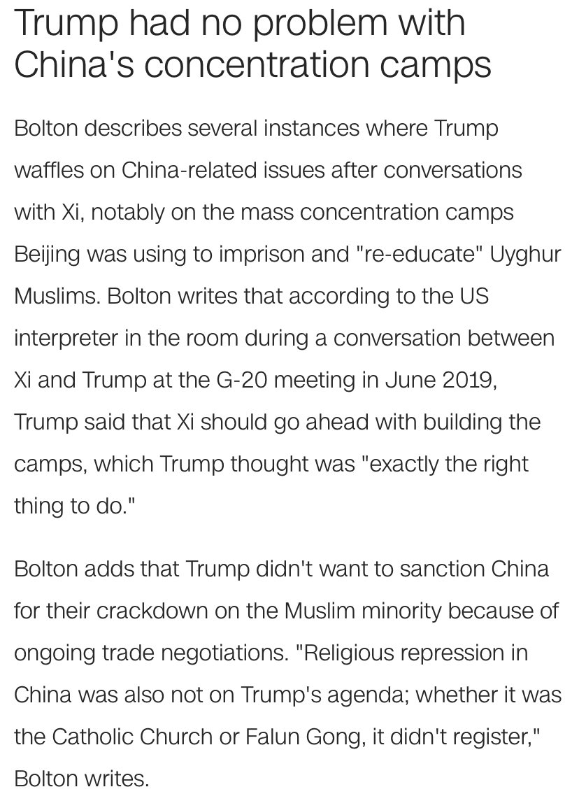 Trump had no problem with China’s concentration camps: If you don’t believe this one, you need to look no further than his stance on Israel and Palestine for proof — he didn’t have a problem with Israeli camps, either. 3/11