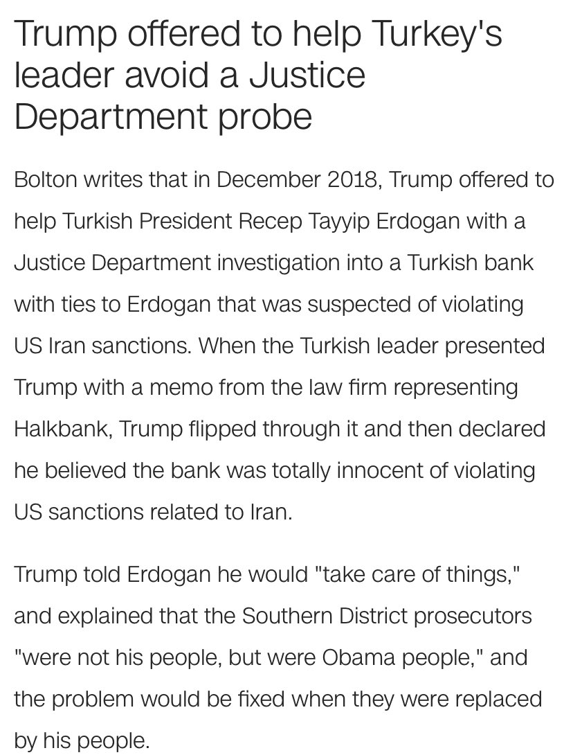 Trump offered to help Erdogan avoid a DOJ probe:Well, that’s super illegal. 5/11