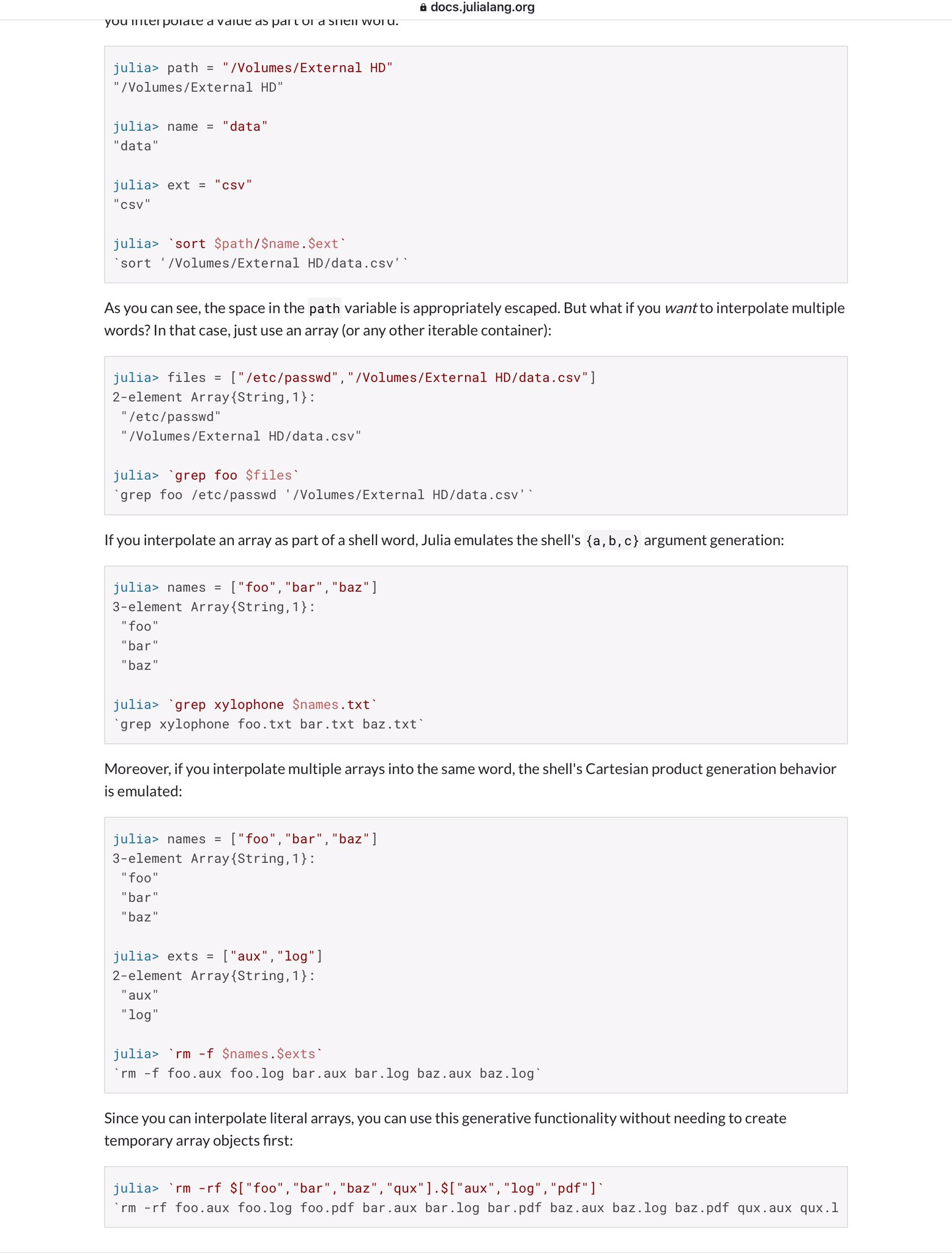 黒木玄 Gen Kuroki Julia言語 Julia Scriptをshell Scriptの代替物として使うときには 外部コマンドの実行時にa Hoge Moge Poge の A の直後の空白を除く の展開のされ方を知っていると便利 Grep Abc A Txt は Grep Abc Hoge Txt Moge