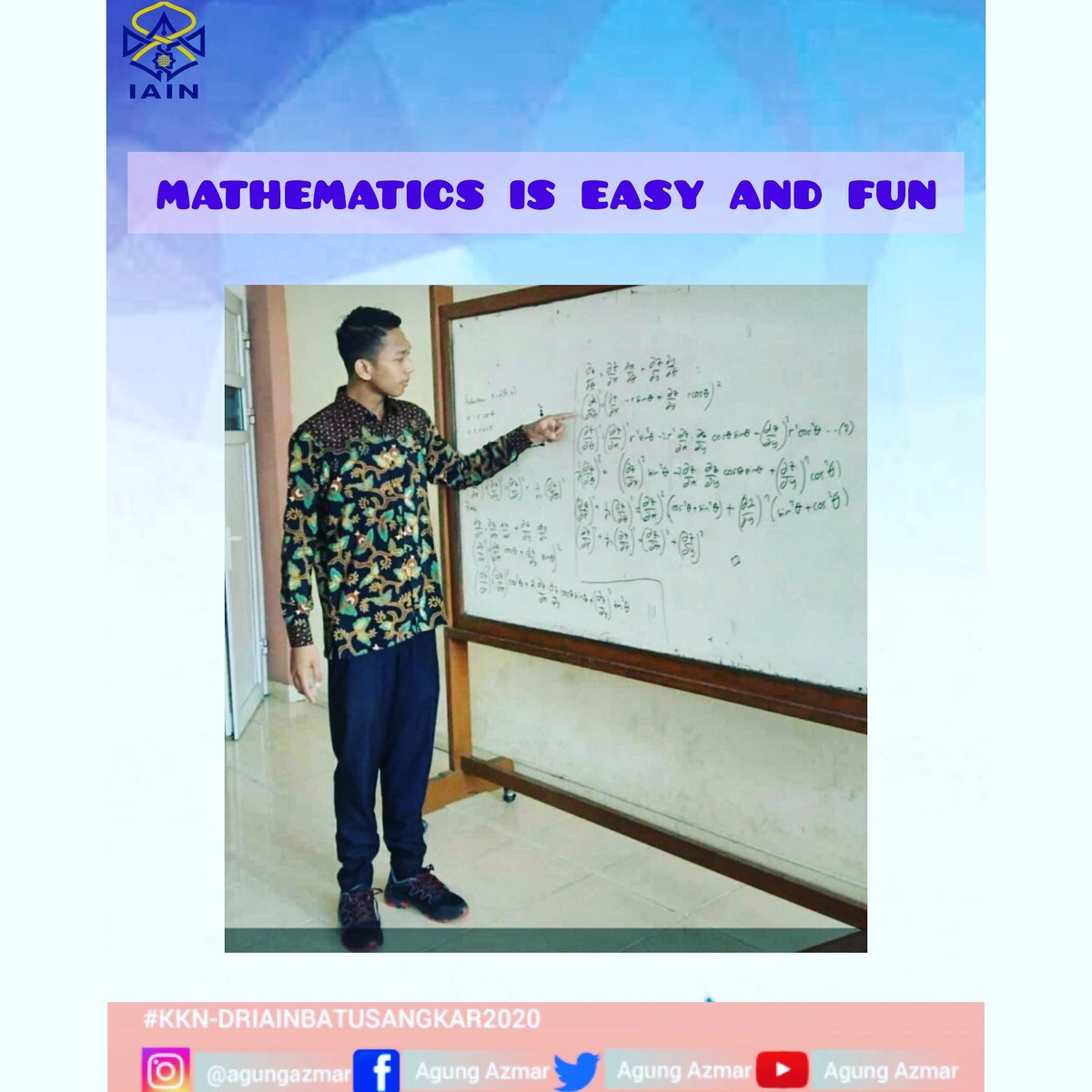 AzmarAgung's tweet photo. Assalamualaikum warahmatullahi wabarakatu
#POSTER 6
Pada poster keenam ini saya akan share tentang mathematics is easy and fun.
Mohon like, coment, dan share nya yah kawan-kawan, terimakasih sebelumnya 😇🙏
#kkniainbatusangkar2020 https://t.co/ZH2P5SxYYR