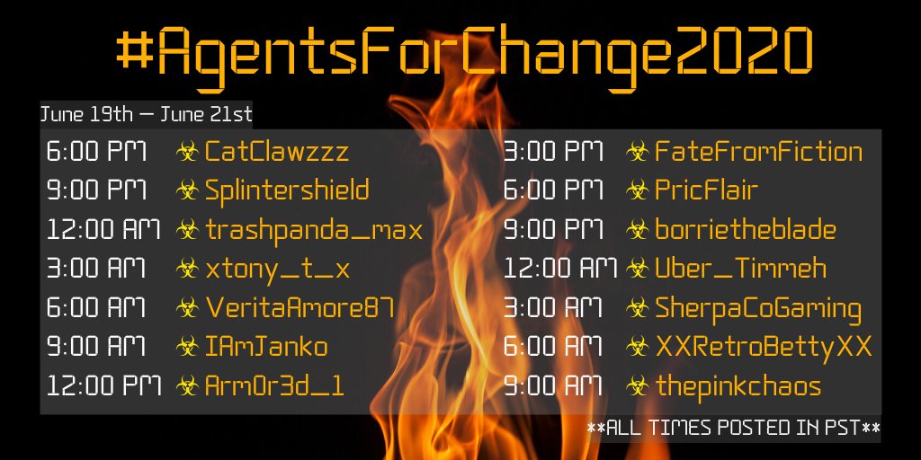 catclawzzz's tweet photo. Less than 2 days until we kick off #AgentsForChange2020 with 14 incredible division agents! We will have a variety of both @TheDivisionGame 1 &amp; 2 and a wide variety of both casual/hardcore Division agents! The event will start with yours truly on June 19th starting at 6 pm PST 🧡 https://t.co/AXjKXVfQgv
