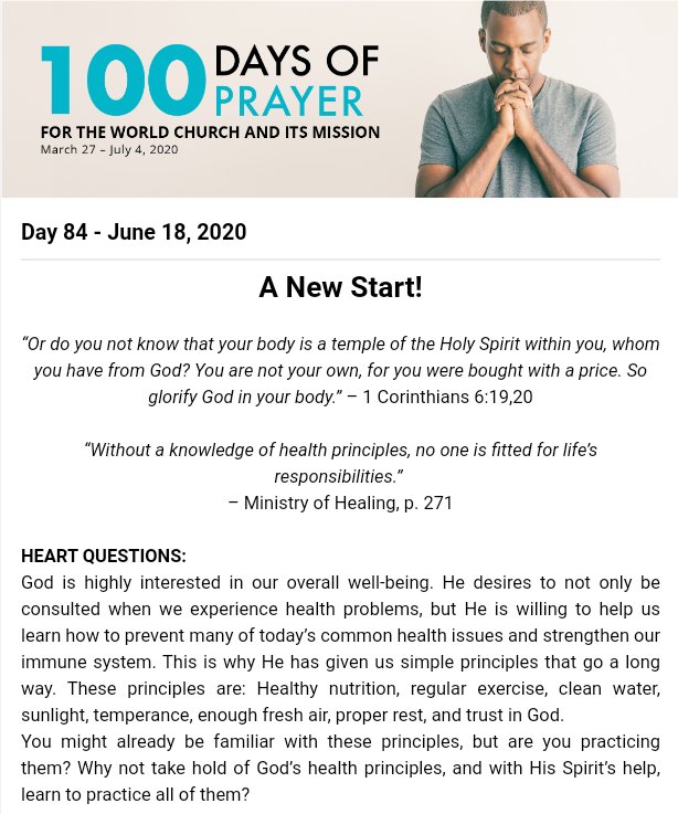 InWordDaily's tweet image. “Without a knowledge of health principles, no one is fitted for life’s responsibilities.” 
– Ministry of Healing, p. 271 #day84 #100_days_of_prayer #a_new_start
