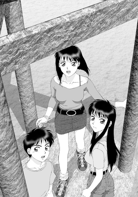 愚作「かごめかごめ」からセリフ無し絵その,10
この頃の漫画はペン入れの時にフキダシも描いてた場合もあるので消せないページもあります
擬音も消せる時だけ消しています
色々悪あがき修正もしています
_φ(°ー°;)

モノクロのバックにも3Dを使い始めましたが、当時の3Dソフトは高すぎです(泣) 