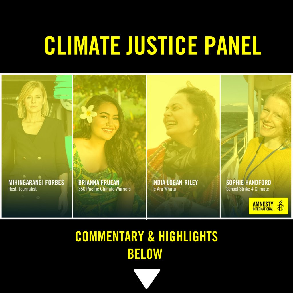 Our Climate Justice Panel is about start featuring  @Mihi_Forbes  @IndiMiro  @Brianna_Fruean  @SophieHandford2  If you can’t make it or want to see some of the commentary from our incredible panelists check out the thread below 