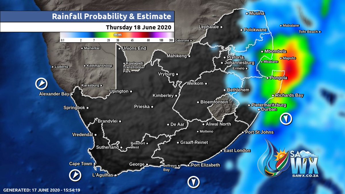 afriwx's tweet photo. 🇿🇦 Weather Overview for 𝙎𝙤𝙪𝙩𝙝 𝘼𝙛𝙧𝙞𝙘𝙖 Today (Thursday 18 June 2020) - 🌞 🇿🇦 Weather @ https://t.co/v7nzukUAo4 - #Meteogram #WXCharts #SouthAfrica #Rainfall #Weather #Maximum #Minimum #Temperatures #SAWX https://t.co/a4pScwlmPU