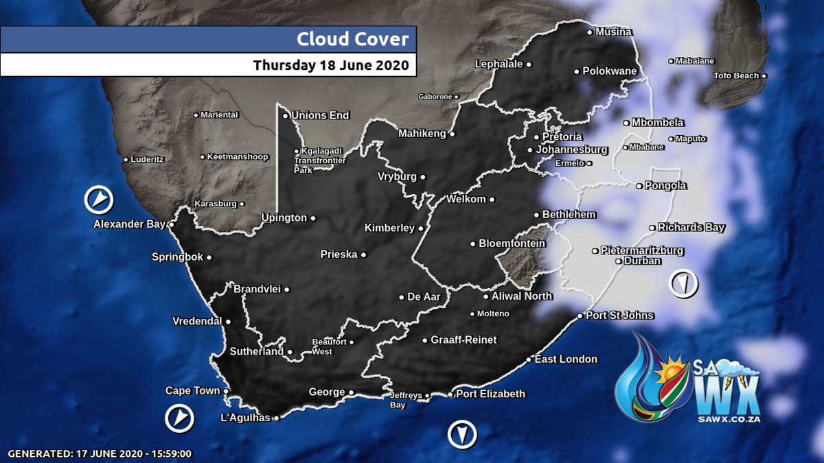 afriwx's tweet photo. 🇿🇦 Clouds, Winds and UVB for 𝙎𝙤𝙪𝙩𝙝 𝘼𝙛𝙧𝙞𝙘𝙖 Today (Thursday 18 June 2020) - 🌞 🇿🇦 Weather @ https://t.co/v7nzukUAo4 - #Meteogram #WXCharts #SouthAfrica #Weather #Clouds #Wind #UVBIndex #SAWX https://t.co/YaQYWjQbM1